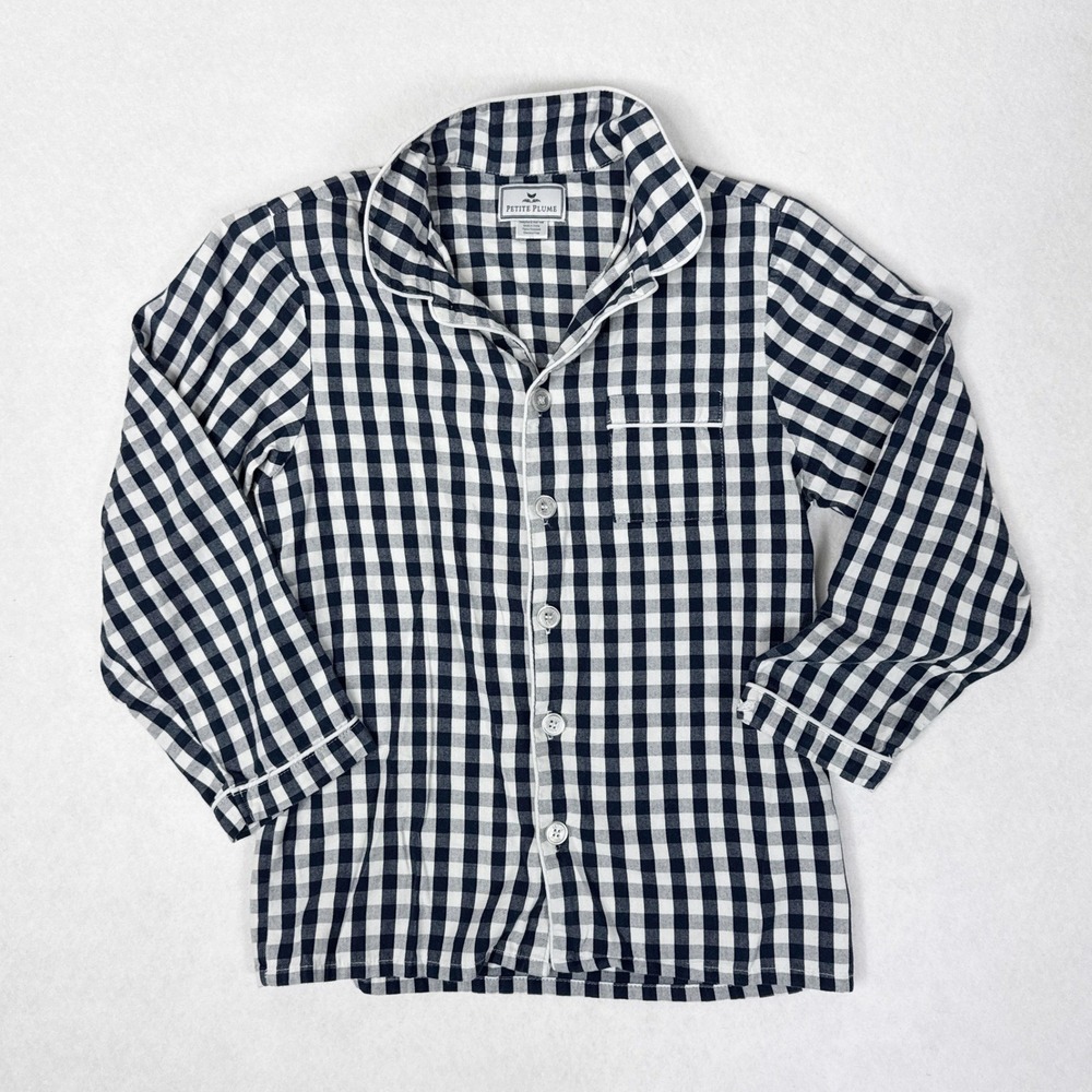 Petite Plume Gingham Pajama Top Boys Size 10 Blue White‎ Check Print